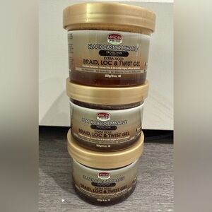 New - Black Castor Miracle Braid, Loc & Twist Gel - Brown 3 pack